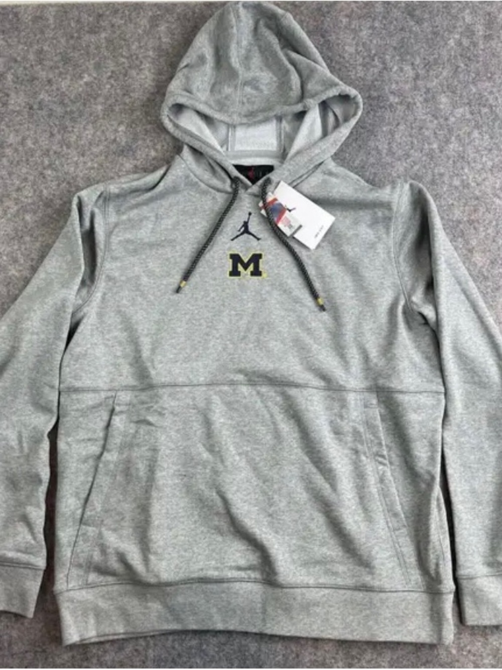 Jordan Gray Pullover Hoodie with Yellow-Trim 'M' Logo